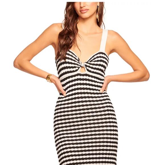 RAMY BROOK WOMENS MEDIUM JESSA KNIT STRIPE SWEATER MIDI DRESS BLACK IVORY NEW - Picture 3 of 14